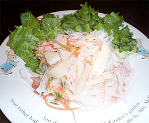 マルショウ料理レシピ　天然ほたて貝柱の料理：大根とホタテのサラダ