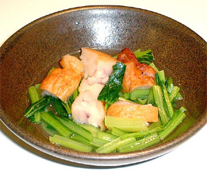 マルショウ料理レシピ　さつま揚げの料理：小松菜とさつま揚げの煮物